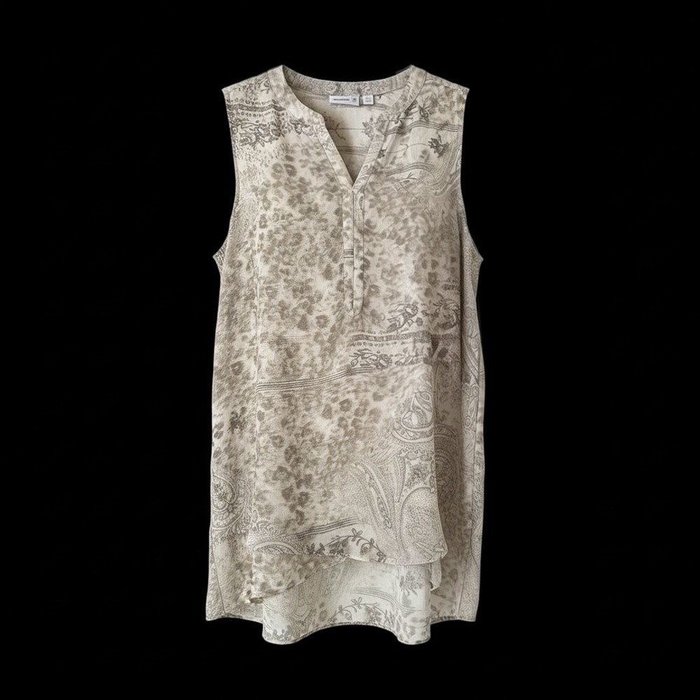 Susan Graver Womens 16 Sleeveless Paisley Animal Print Tunic High-Low Tulip Hem